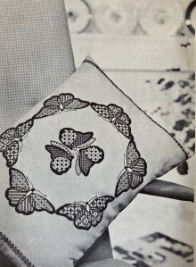 Embroidered cushion, magazine photo from Stitchcraft, April 1963