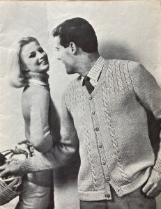 Man modeling a cardigan, from Stitchcraft magazine, August 1963 issue