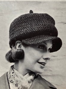Photo of a crocheted hat from the same magazine, Stitchcraft, February 1964.